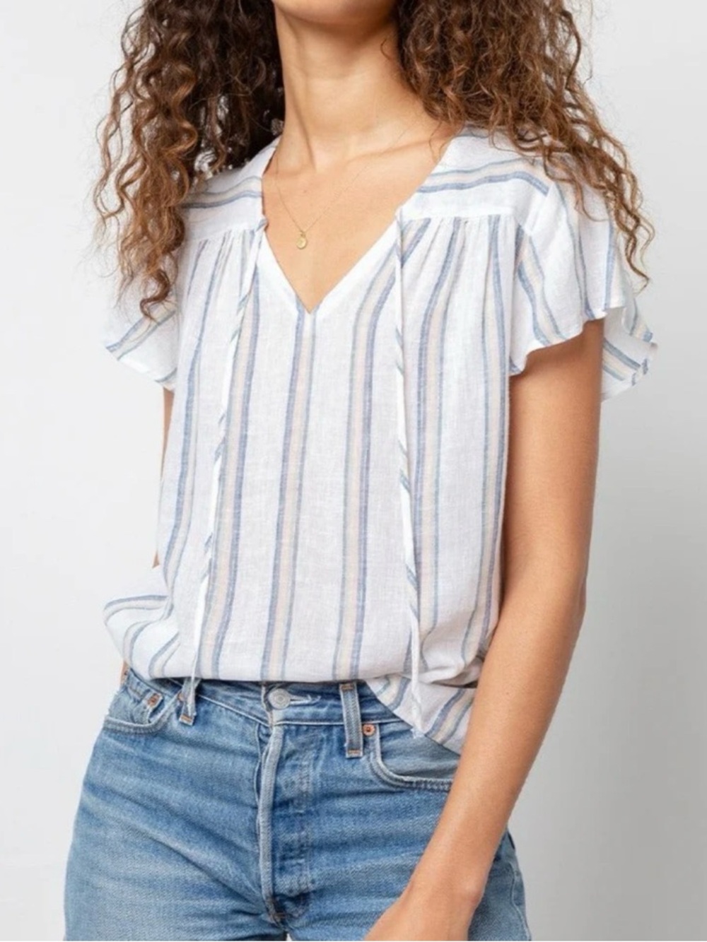 Rails Viera Striped V-Neck Flutter Sleeve Top